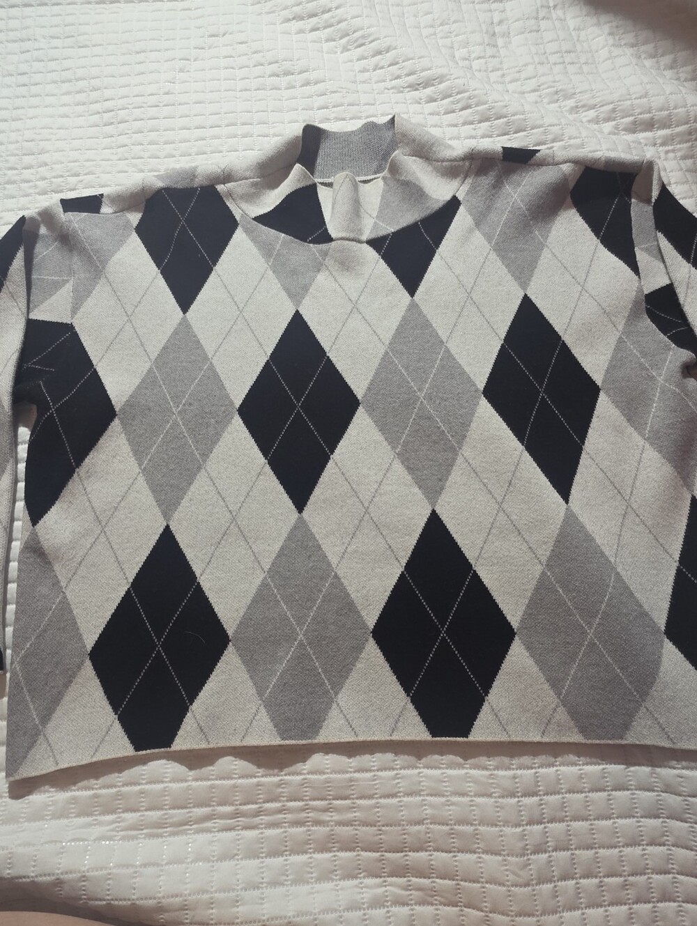Anthropologie Gray and Black Argyle Turtleneck Sweater